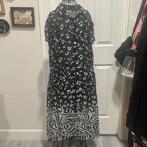 J.B.S. Black and White Sleeveless Cowl Neck Midi Sundress